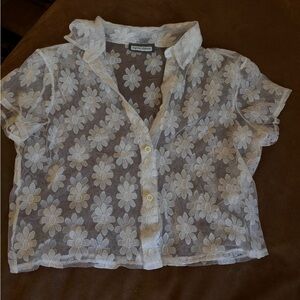 Agua Bendita White Sheer Floral Lace Top